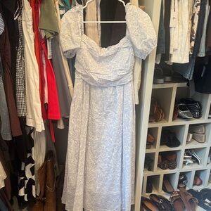 Elegant Light Blue Patterned Midi Dress